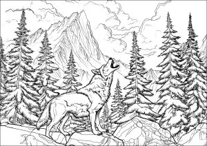 Loup hurlant à la pleine lune