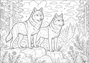 Loups majestueux dans la forêt