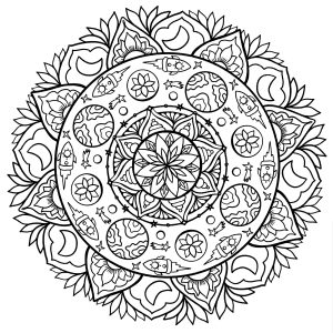 Mandala Avec Planètes Et Fusées