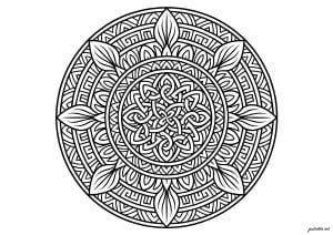 Mandalas avec motifs celtiques complexes. Plongez dans un univers de symétrie parfaite et de motifs enchevêtrés. Cette œuvre abstraite aux anneaux concentriques vous invite à un moment de concentration méditative. Mandalas avec motifs celtiques complexes