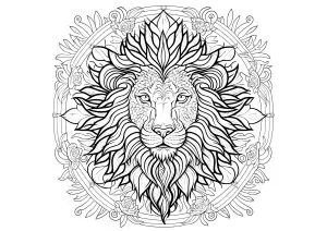 Tête De Lion Dans Un Mandala
