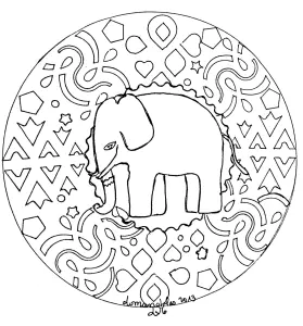 Éléphant stylisé au cœur d'un mandala