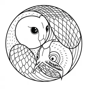 Hibou et chouette enlacés en cercle