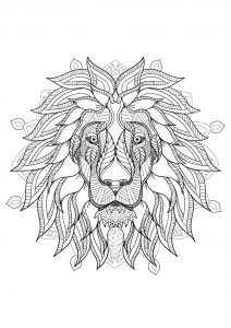 Coloriage mandala tete lion 2