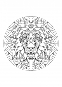 Coloriage mandala tete lion 4