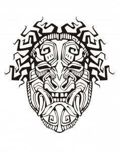 Coloriage adulte masque inspiration inca maya azteque 1