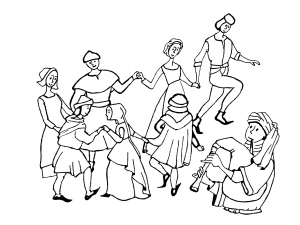 Coloriage adulte moyen age danse