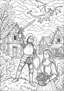 Coloriage chevalier dragon 32871