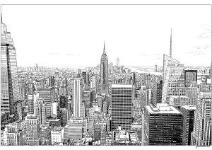 Vue sur Manhattan depuis le Top of the Rock. Vue panoramique depuis le Top of the Rock, au sommet du Rockefeller Center, sur Manhattan. Les gratte-ciels emblématiques se dressent fièrement sous un ciel dégagé, offrant un panorama urbain spectaculaire sur la ville.