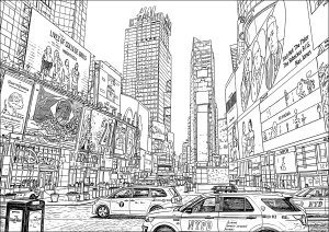 Vie Urbaine à Times Square. Times Square s’anime au cœur de Manhattan avec ses gratte-ciels impressionnants et ses taxis en mouvement constant. Les façades sont couvertes d’affiches publicitaires lumineuses et d’écrans géants, créant une ambiance électrique qui attire des millions de visiteurs chaque année. Ce lieu historique, anciennement connu sous le nom de Longacre Square, est devenu au XXe siècle le centre névralgique du divertissement et de la culture populaire à New York.