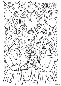 Coloriage nouvel an toast 87412