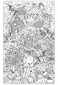 coloriage-adulte-animaux-oiseaux-cabane