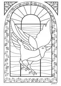 Coloriage oiseau style vitrail