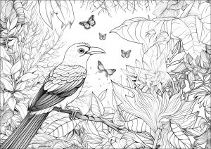 Coloriage oiseau tropical papillons isa