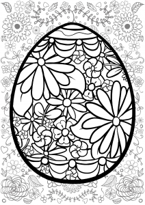 coloriage-oeuf-de paques-avec-fond-fleuri