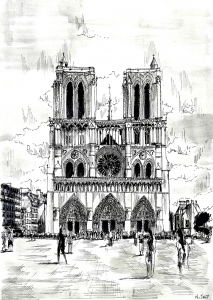 Magnifique dessin de Notre Dame de Paris