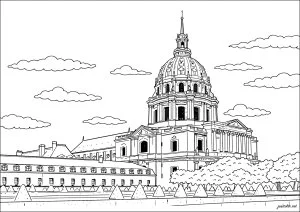 Le Dôme des Invalides. Le dôme des Invalides, monument emblématique de Paris, domine ce paysage architectural avec majesté. Construit au XVIIe siècle sous le règne de Louis XIV, l’Hôtel des Invalides avait pour vocation d’accueillir les soldats blessés ou âgés ayant servi le royaume. Son dôme doré, chef-d’œuvre de l’architecture classique française, abrite aujourd’hui le tombeau de Napoléon Bonaparte. Le site accueille également le Musée de l’Armée, consacré à l’histoire militaire et aux grands conflits, faisant de ce lieu un symbole de puissance militaire et de mémoire nationale. Entouré de nuages doux, ce décor met en valeur l’élégance et la solennité de ce lieu chargé d’histoire.
