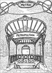 Entrée élégante de métro parisien. Cette entrée de métro parisien est un bel exemple du style Art nouveau, reconnaissable à ses lignes courbes, ses motifs végétaux et sa structure métallique élégante. Ces entrées emblématiques ont été dessinées au début du XXe siècle par l’architecte et designer Hector Guimard, à l’occasion de l’Exposition universelle de 1900. Le métro de Paris, inauguré la même année, devait être à la fois moderne, fonctionnel et accessible à tous. Guimard a ainsi imaginé des entrées standardisées mais artistiques, devenues de véritables symboles du paysage parisien. Aujourd’hui encore, ces structures Art nouveau rappellent l’âge d’or de l’innovation urbaine et du raffinement architectural à Paris.