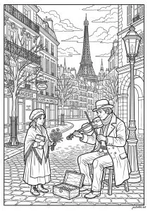 Musicien de rue et enfant à Paris au XIXe siècle
