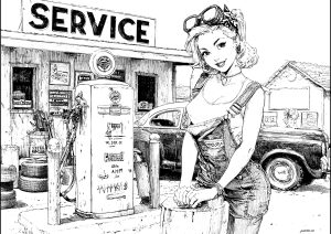 Femme travaillant dans une station service
