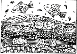 coloriage-adulte-deux-poissons-vagues-motifs