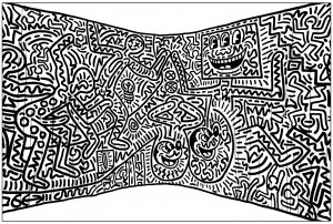 coloriage-fresque-keith-haring