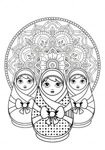 Coloriage trois poupees russe mandala