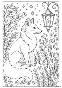 Renard rêveur sous la lanterne