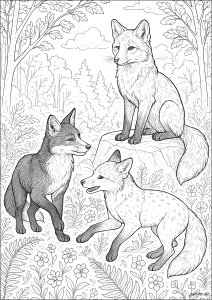 Coloriage renards foret 32876