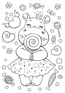 Coloriage hippopotame bonbons