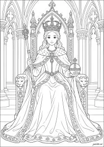 Reine médiévale avec sceptre et globe royal
