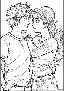 Coloriage jeunes beaux amoureux