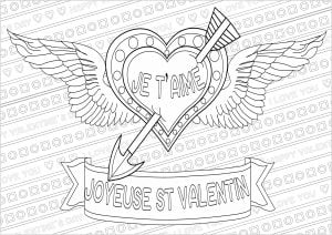 Coloriage saint valentin coeur ailes