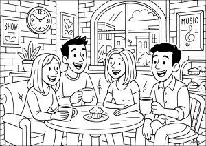 Des amis dans un café