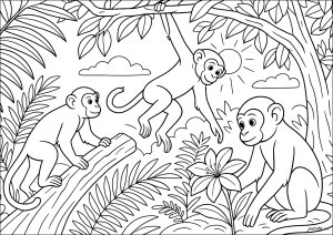 Singes malicieux dans la jungle