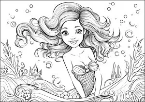 Sirène Joyeuse Et Jolis Détails Aquatiques