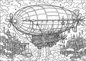 Vaisseau Fantastique au dessus des Nuages