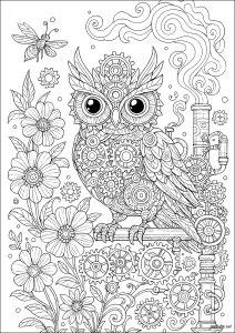 Hibou mécanique dans un jardin