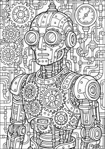 Énigmatique Humanoïde au Cœur Mécanique