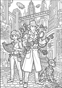 Inspecteur Gadget version steampunk dans une ville mécanique futuriste