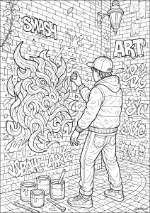Artiste urbain en action