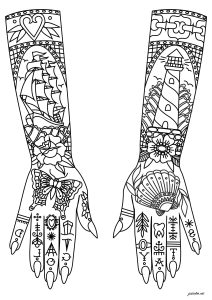 Bras Tatoués Sur Le Thème De La Mer