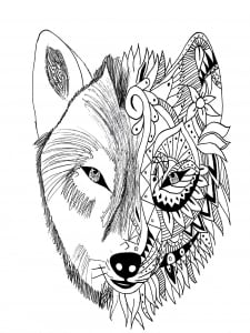 Feuille de coloriage Mandala tête de loup pour adultes Coloriage