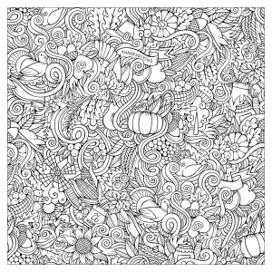 Coloriage thanksgiving doodle carre par Olga Kostenko