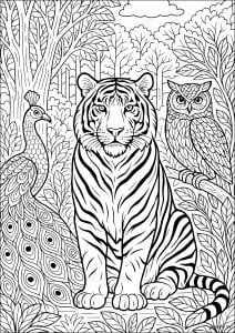Tigre majestueux et ses compagnons de la forêt