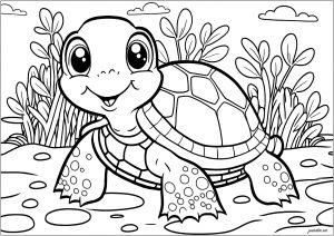 Coloriage d'une tortue mignonne