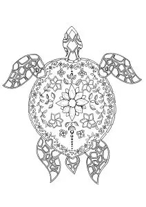Tortue dessinée avec de jolis motifs floraux