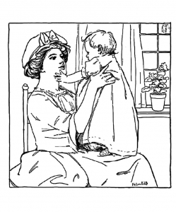 Un dessin "old shool" d'une mère et son bambin