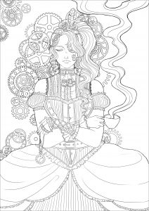 Coloriage femme steampunk avec cafe