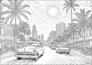 Anciennes voitures roulant à Miami